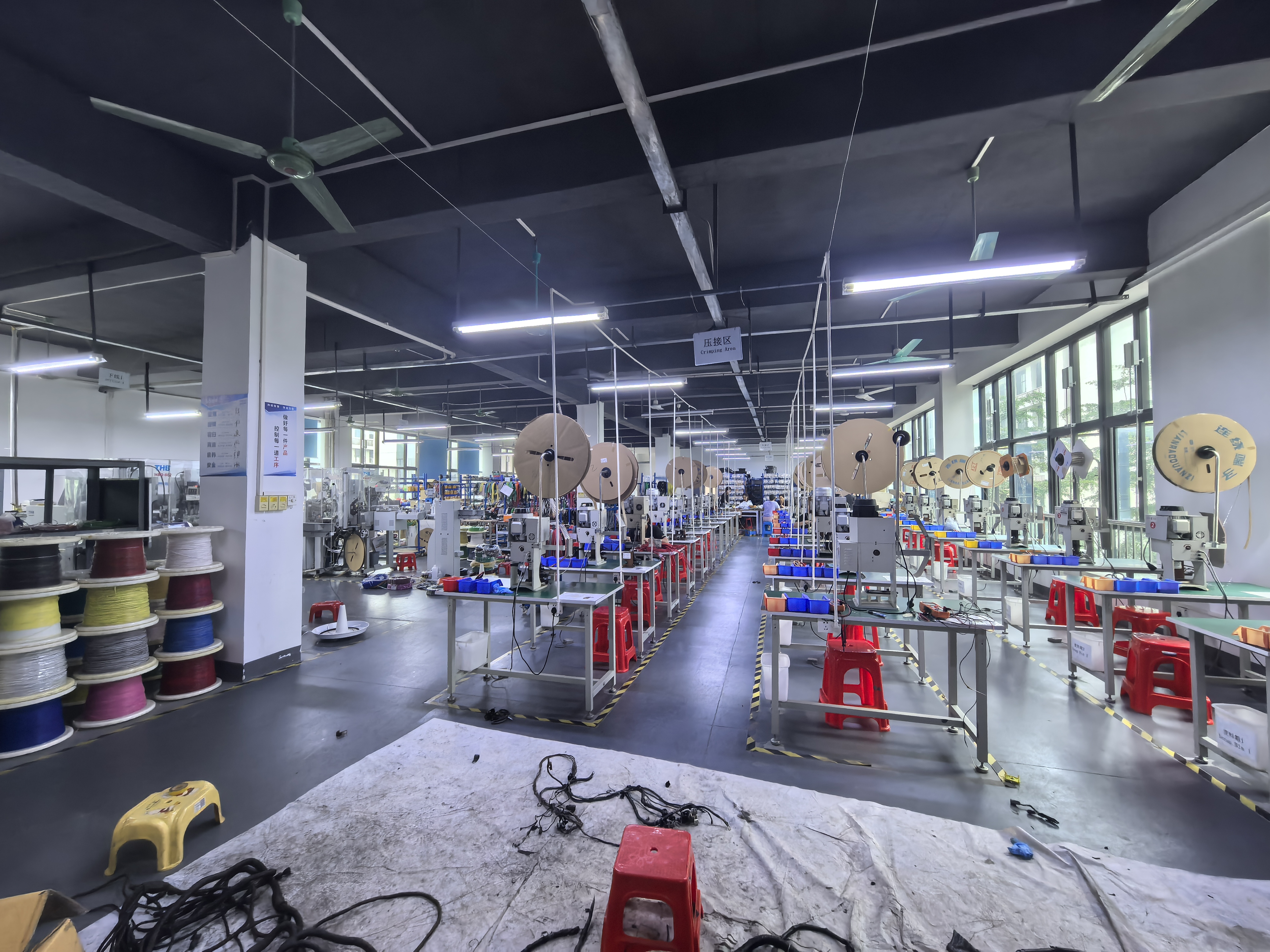Crimping Machine Area with Wire Spools